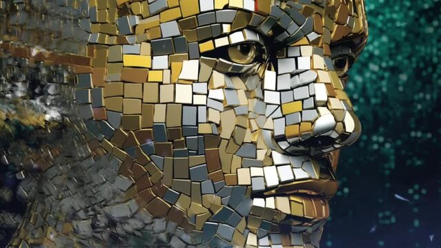 Golden Mosaic Fragmentation of a 3D model portrait