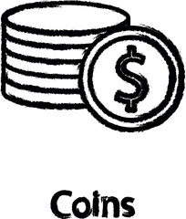 dollar coins icon grunge style vector