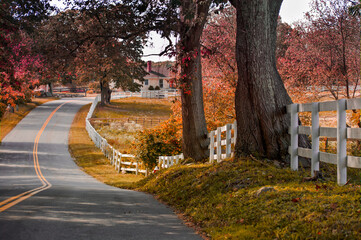 View along a scenic country road in New England
