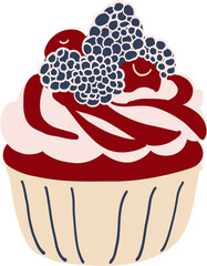 Freehand drawing of butter cream cupcake.