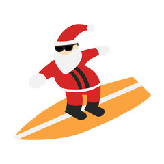cartoon santa claus with sunglasses in a surfboard