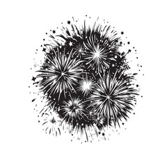 Happy New Year Fireworks Bursting Silhouette - Explosions in the Night Sky Marking the Beginning of a Remarkable Year - Fireworks Bursting Black Vector
