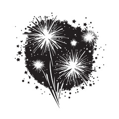 Happy New Year Fireworks Bursting Silhouette - Silhouetted Sky Adorned with Radiant Bursts of Celebratory Fireworks - Fireworks Bursting Black Vector
