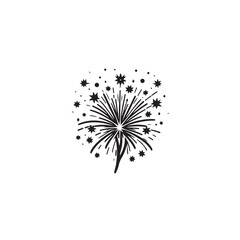 Happy New Year Fireworks Bursting Silhouette - Explosive Start with Mesmerizing Fireworks in the Silhouette - Fireworks Bursting Black Vector
