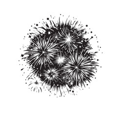 Happy New Year Fireworks Bursting Silhouette - A Vibrant Display of Colorful Explosions Welcoming the New Year - Fireworks Bursting Black Vector

