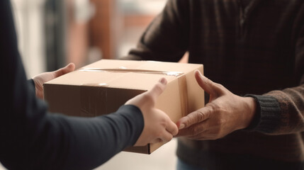 delivery person handing over parcel to satisfied customer