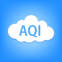 Air quality index. Educational scheme with excessive quantities of substances or gases in environment. Cloud on a blue background. Vector illustration
