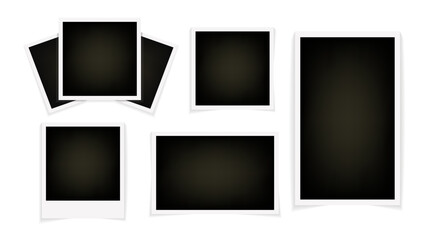 Realistic Polaroid photo frame mockup set. Empty photo frame mock up with shadow. Vintage card. Retro photo frames with shadow isolated on white background. Vector illustration