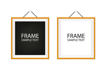 Vector Realistic wood picture frame mockup template with shadow on transparent background. Empty photo frame on the wall. Design for modern interior. Vector illustration