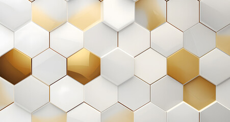 Abstract white hexagons background with gold generativ ai