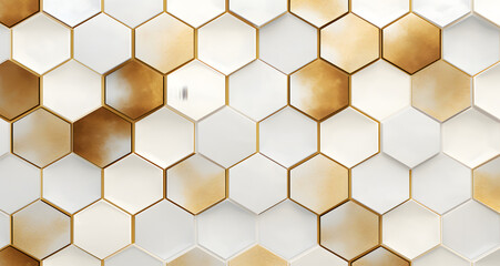 Abstract white hexagons background with gold generativ ai