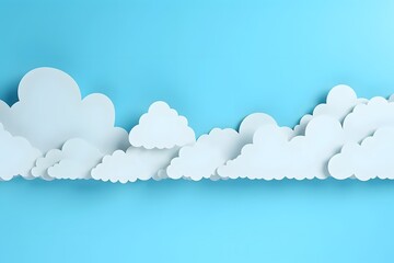 Blue sky with white clouds in paper cut style background. - obrazy, fototapety, plakaty