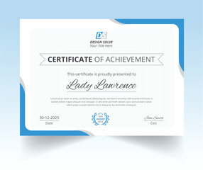 Modern blue certificate template and border, for award, diploma, and printing - obrazy, fototapety, plakaty