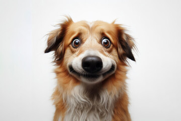 dog with strange facial expressions on solid white background. ai generative - obrazy, fototapety, plakaty