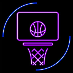 basketball ball neon sign, modern glowing banner design, colorful modern design trend on black background. Vector illustration.