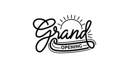 Grand opening handwritten text illustration. Lettering design elements for the opening ceremony. Great for templates, banners, and posters. Retro style typography. Vector vintage illustration.