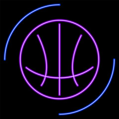 basketball ball neon sign, modern glowing banner design, colorful modern design trend on black background. Vector illustration.