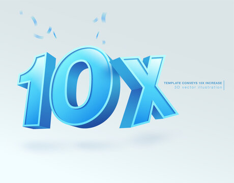 10x blue number symbols. 3D vector illustration template. Isolated on white background.