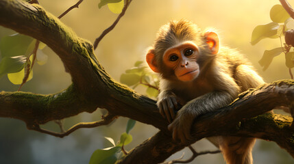 Fototapeta premium Little monkey on the tree