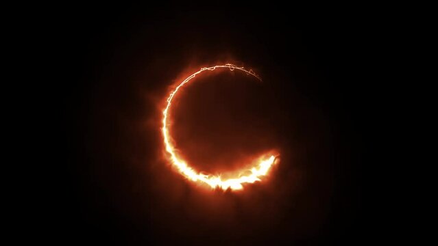 Neon circle rotation, glowing effect circle frame animation isolated on black background.
