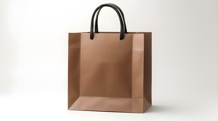 Dark Brown Shopping Bag on a white Background with Copy Space. Template for Sales and Auctions