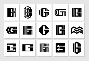 Collection of modern flat line shape letter G logo design