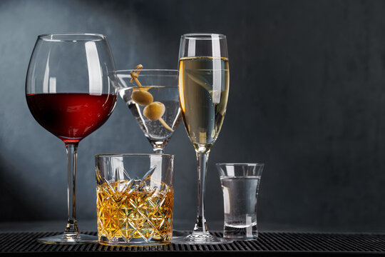 Whiskey, wine, champagne drinks
