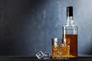 Whiskey with crystal clear ice cubes