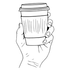A hand holds a disposable cup for coffee or tea