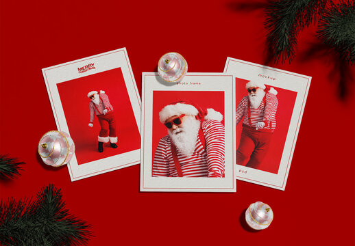Three Instant Photo with Christmas Thame Mockup