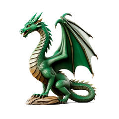 Obraz premium green wooden dragon isolated on transparent or white background, png