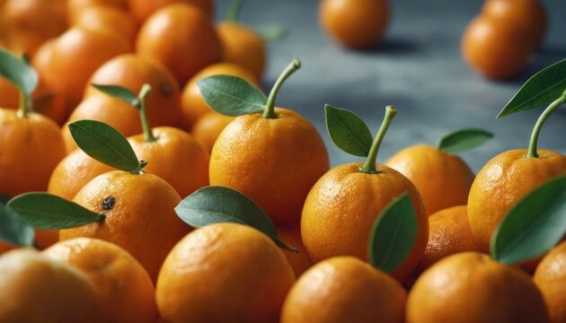  a group of oranges with green leaves on top of them and on the bottom of the picture are oranges with green leaves on the top of the oranges.