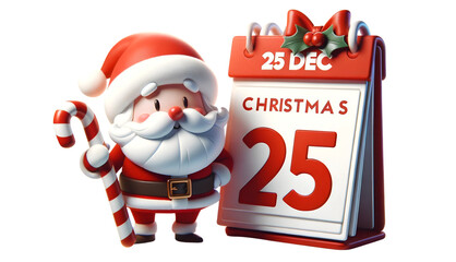 Christmas Calendar 25 December with Santa claus on transparent background