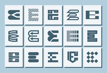 Simple line abstract letter E logo design set