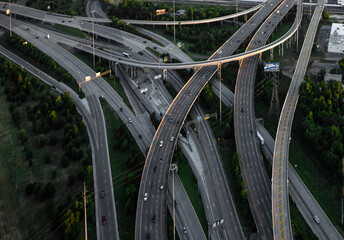 Aerial of Highway intersection with traffic
