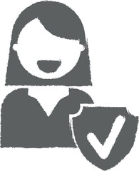 Insurance, agent, shield, woman icon grunge style vector