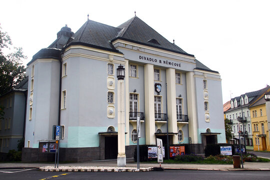 Frantiskovy Lazne, Czech Republic - September 30, 2023: Theater in Franzensbad, named after Bozhena Nemtsova, a Czech writer of the Czech National Revival movement.