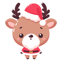 cute reindeer with white beard wearing Santa hat cartoon character vector illustration. flat design.