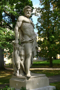 Frantiskovy Lazne, Czech Republic - September 30, 2023: Statue of Actaeon the Hunter on Isabella Promenade in Frantiskovy Lazne