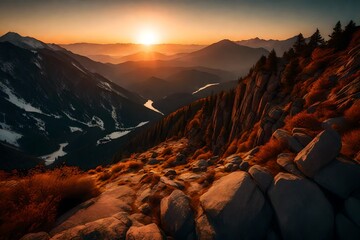 closeup view, the sunrise, backside of the mountain, very attrective look, - obrazy, fototapety, plakaty