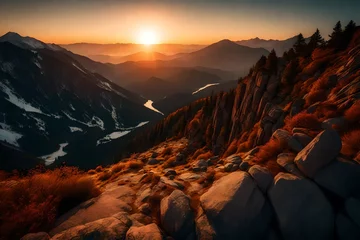 Papier Peint photo Tatras closeup view, the sunrise, backside of the mountain, very attrective look,