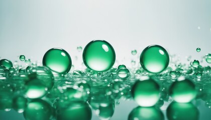 transparent green water bubbles against a white background graphic element
