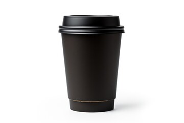 Takeaway black paper coffee cup with sleeve isolated on white background