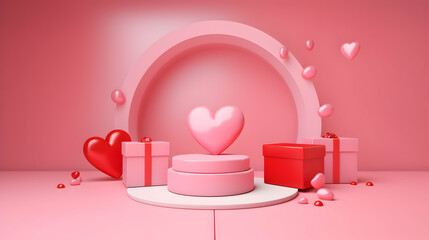 Podium for product placement in valentines day with decorations Happy valentines  day background