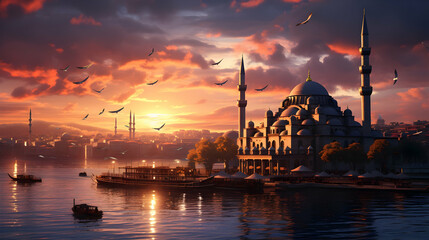Istanbul mosques at sunset,Generative Ai. - obrazy, fototapety, plakaty
