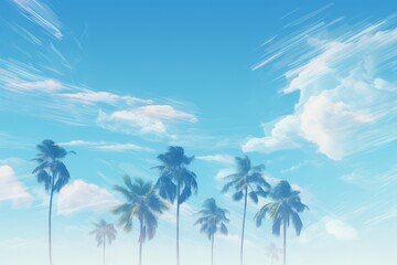 Fototapeta na wymiar A beach scene with palm trees and a blue sky
