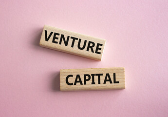 Venture capital symbol. Wooden blocks with words Venture capital. Beautiful pink background....