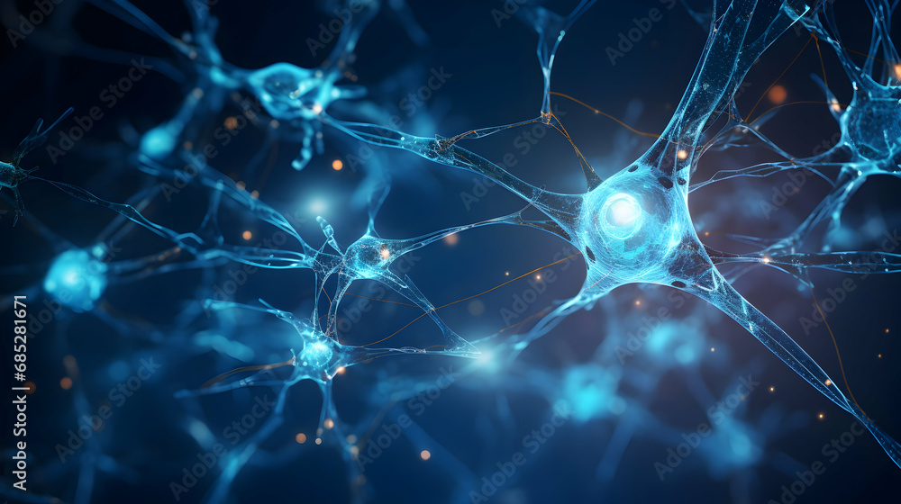 Wall mural neural networks of the human brain. 3d illustration of abstract nerve centers,generated ai