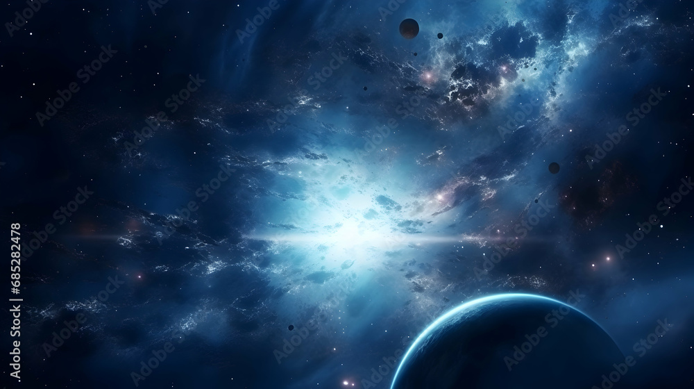 Wall mural planets and galaxy, science fiction wallpaper. beauty of deep space. billions of galaxies in the uni