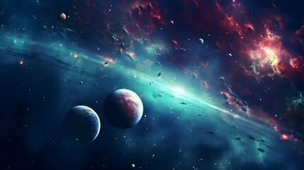 Obraz na płótnie Canvas Planets and galaxy, science fiction wallpaper. Beauty of deep space. Billions of galaxies in the universe Cosmic art background,Generated by AI